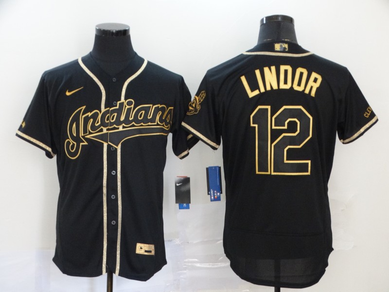Men's Cleveland Guardians Francisco Lindor #12 Black Jersey